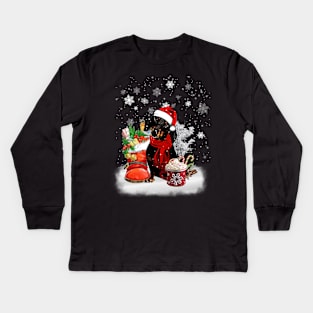 Winter Cup Santa Black Dachshund Merry Christmas Kids Long Sleeve T-Shirt